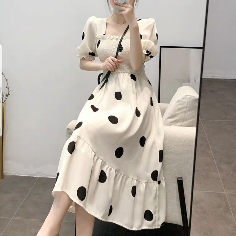 midi long dress party dress polkadot Korea import
