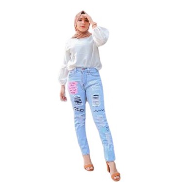 CELANA JEANS WANITA MODEL BOYFRIEND SOBEK SABLON NOW