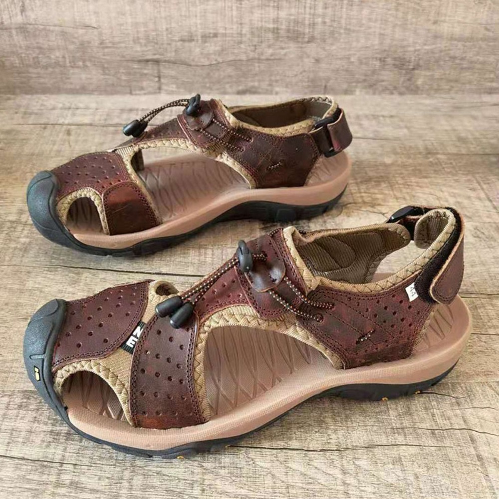 Handmade Sandal Hiking Gunung Pria Original Sendal Kulit Asli Cowok Bernapas Musim Panas Outdoor 012