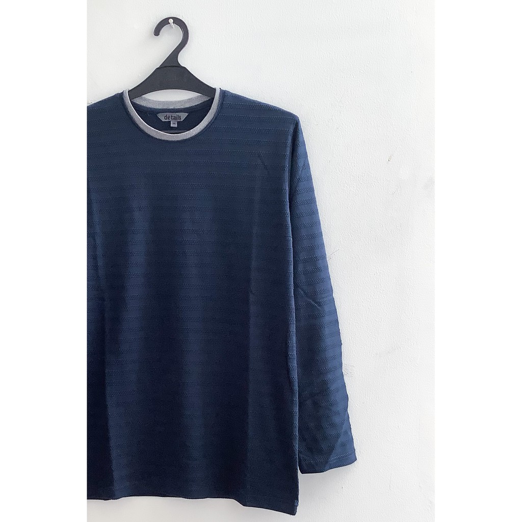 Jual Kaos Lengan Panjang DETAILS Merah Maroon/Biru Navy Garis Garis Non