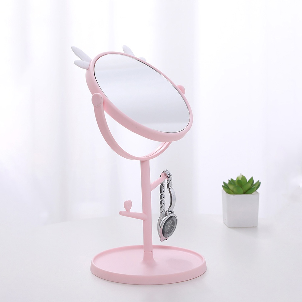 HOVELSHOP Cermin Make Up Bulat Kaca Meja Rias Standing Mirror Motif Telinga Lucu-2