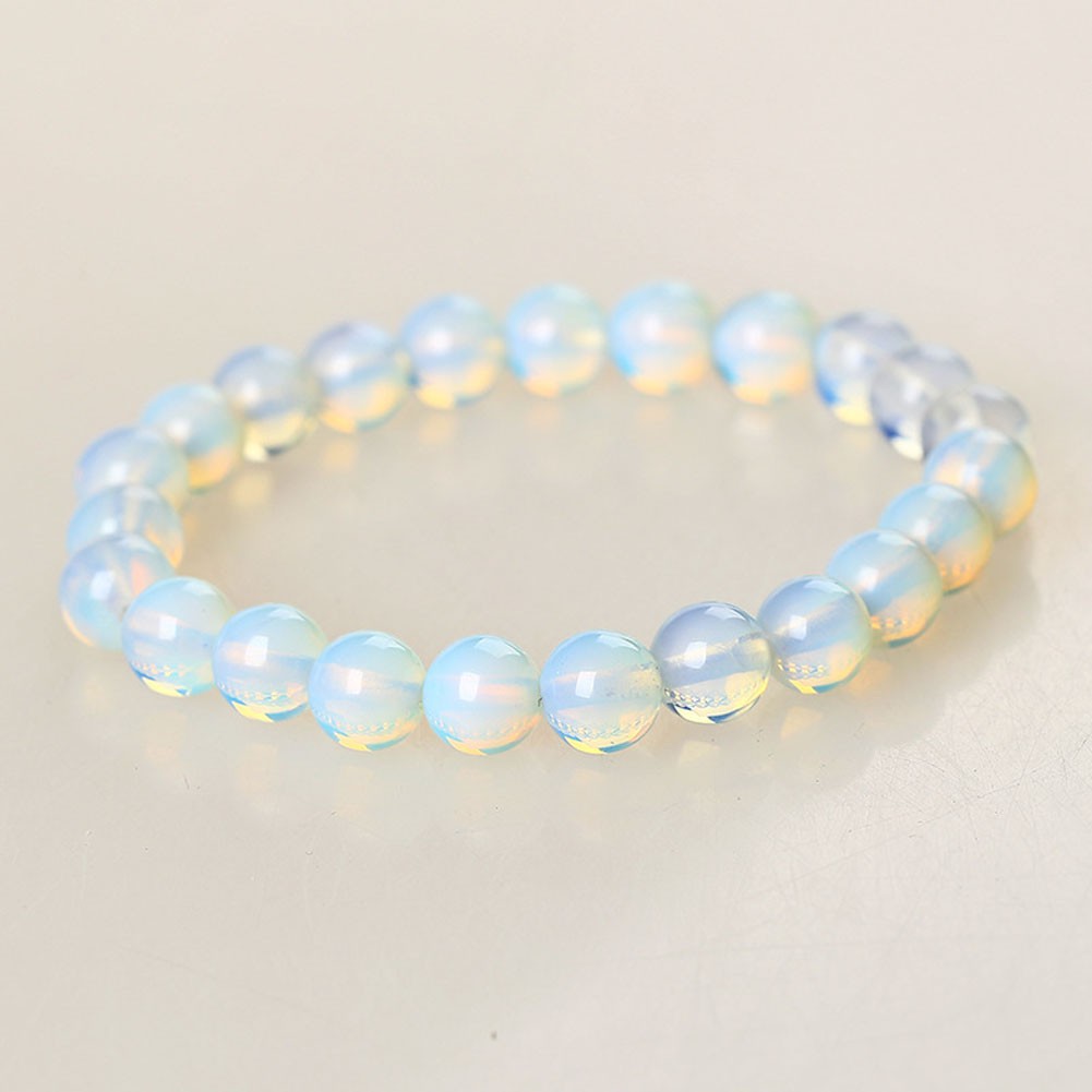 Fancyqube Gelang Manik-Manik Batu Opal Moonstone Elastis untuk Hadiah