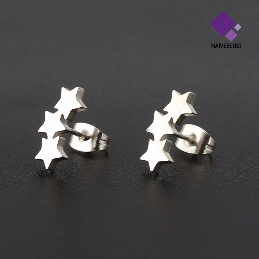 Anting Stud Tindik Bentuk Triple Star Bahan Steel Untuk Wanita