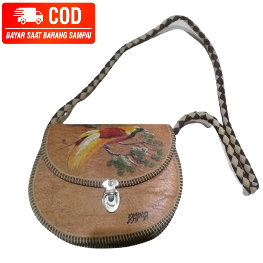 Tas Noken Papua Selempang Wanita Kulit Kayu Motif Lukis