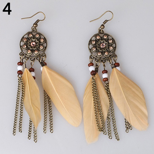 Hu Hu Hu Hu Hu Alat Bantu Pasang Kacamata♡ Anting Kait Gantung Desain Dream Catcher + Rumbai Bulu Gaya Vintage / Bohemian / Etnik Untuk Wanita