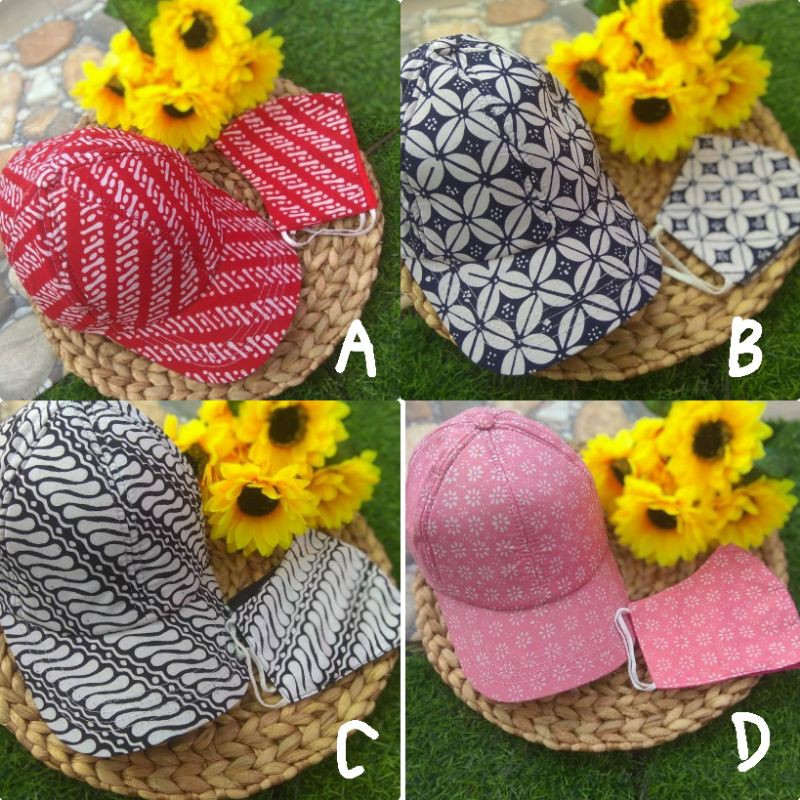 topi set masker batik tuman solo