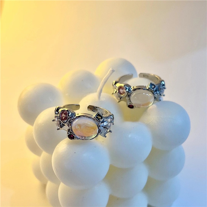 Cincin Berlian Moonstone Warna Pink Gaya Harajuku Untuk Aksesoris