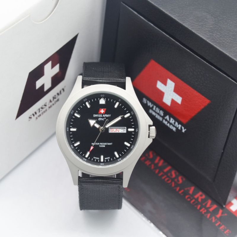 Jam Tangan Pria Swiss Dhc Original Army Hari Tanggal Aktif Bahan Stainless