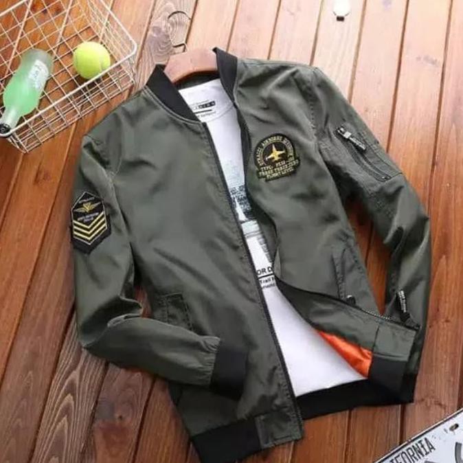 JAKET COWOK Jaket bomber pria kent full patch hijau green army original