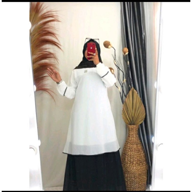 Gamis Malaysia 2 kombinasi putih hitam