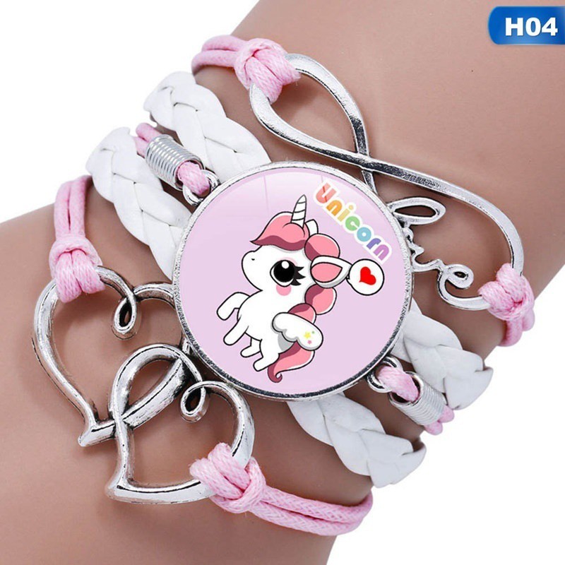 Unisex Unicorn Time Gemstone Glass Bracelet Handmade Multilayer Woven Leather Infinity Bracelet