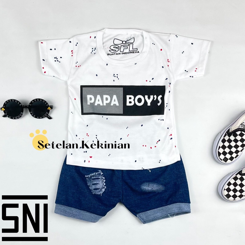 [SK] Setelan Baby Boy 0 sampai 12 bulan Pakaian Anak Bayi Kaos Anak Retro Set Laki laki Pendek 1 Tahun Papaboy