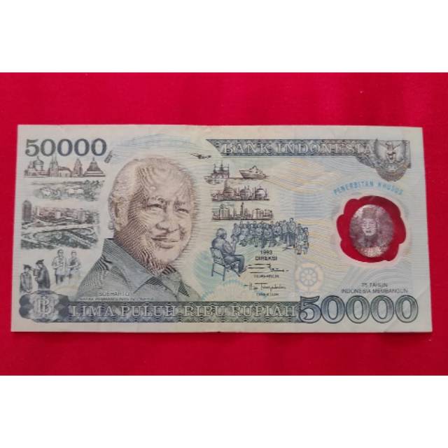 Uang 50000 rupiah polimer soeharto thn 1993