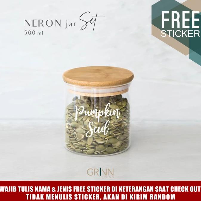 Set Paket* Grinn Living Neron Glass Jar 500 ml Toples Kue Kayu