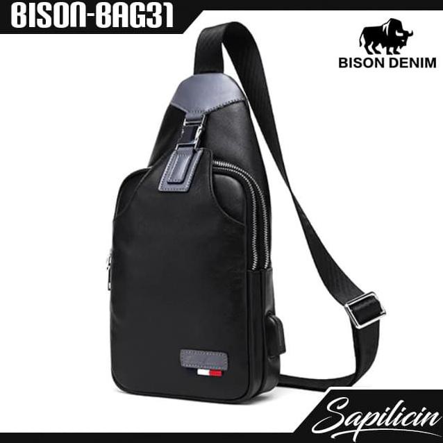 -SIAP KIRIM- TAS SELEMPANG PRIA KULIT ORIGINAL BISON DENIM SLING BAG (BISON-BAG31)