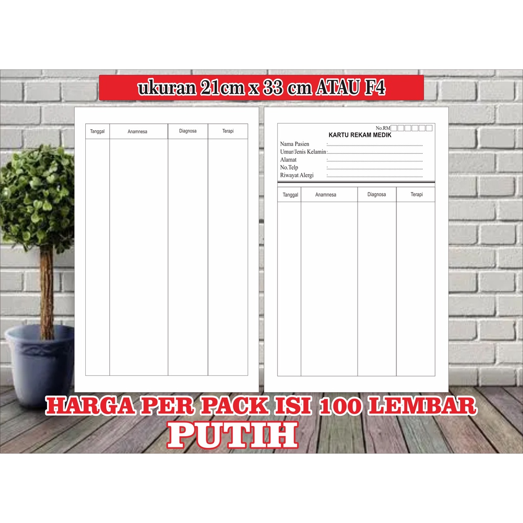 

Kartu Rekam Medis / Kartu Status Pasien Medical Record Ukuran 21cm x 30cm ISI 100/PACK(custom kop)