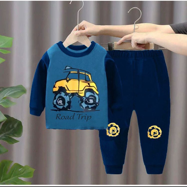 SETELAN PIYAMA KAOS BAYI ANAK MOTIF TRUCK MONSTER ROAD STRIP SIZE 6 BULAN-5 TAHUN BAHAN KATUN LEMBUT TERBARU BEST QUALITY/ SETELAN PIYAMA KAOS BAYI ANAK LAKI LAKI/ SETELAN PIYAMA KAOS BAYI ANAK PEREMPUAN/ SETELAN PIYAMA KAOS BAYI ANAK COWO