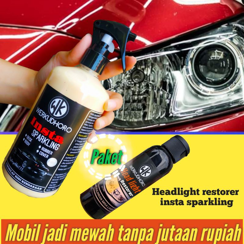 Paket Pengkilap mobil insta sparkling 500 ml/pengkilap mika lampu 100 ml /pembersih mika lampu