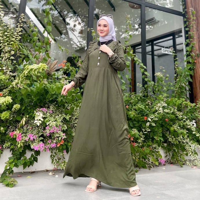 Gamis Wanita Amelia Maxi Dress Bahan Rayon Kancing Depan