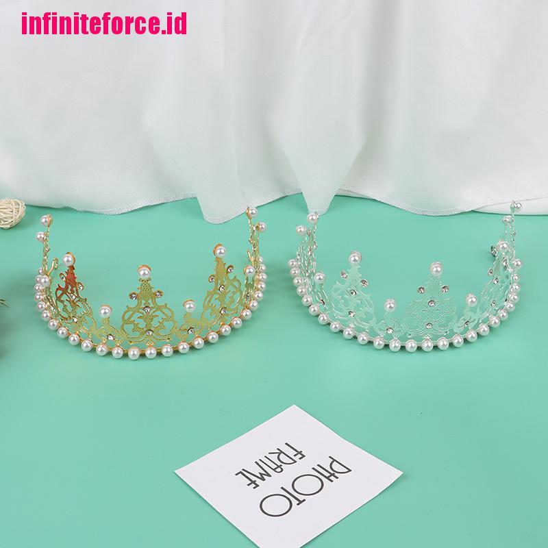 [IN*]Shining Crown Cake Topper Metal Pearl Wedding Engagement Party Cake Decorations