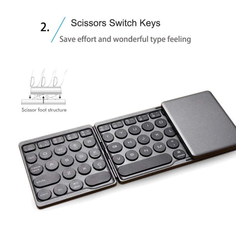 Keyboard Lipat Wireless Bluetooth Three Folding with Touchpad  - Gray