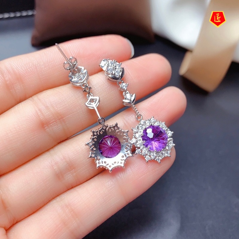 [Ready Stock]New Amethyst Rings Pendants Earings Set Pt950 Platinum