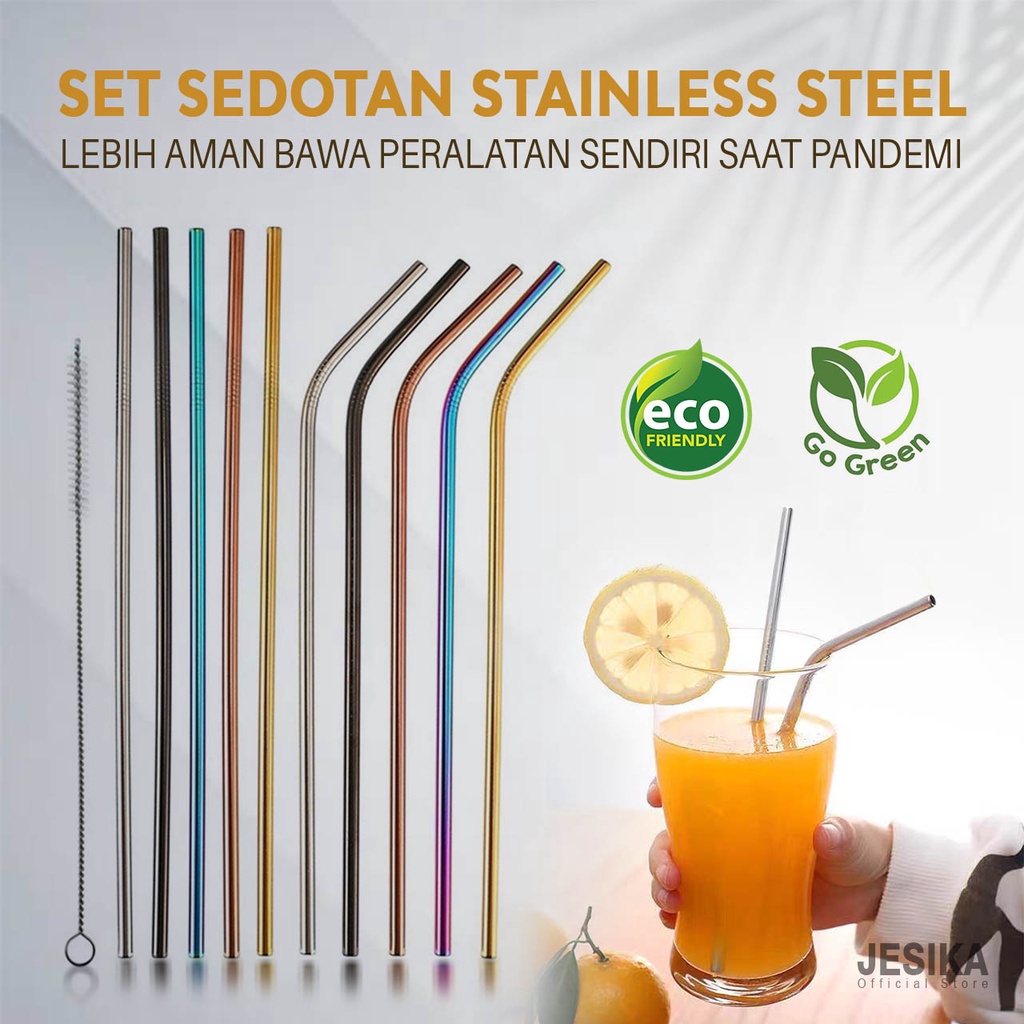 Sedotan stainless steel set besi steril higienis eco friendly stainles stenlis pouch sikat boba