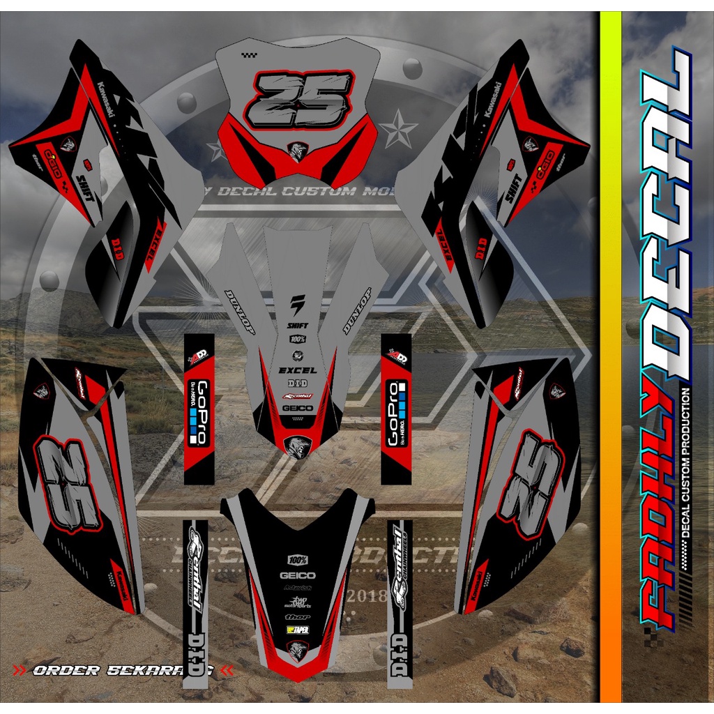 (WARNA DAN BODY MENYESUAIKAN) Decal KLX L / S / OLD Merah Grey Sticker Fullbody Keren