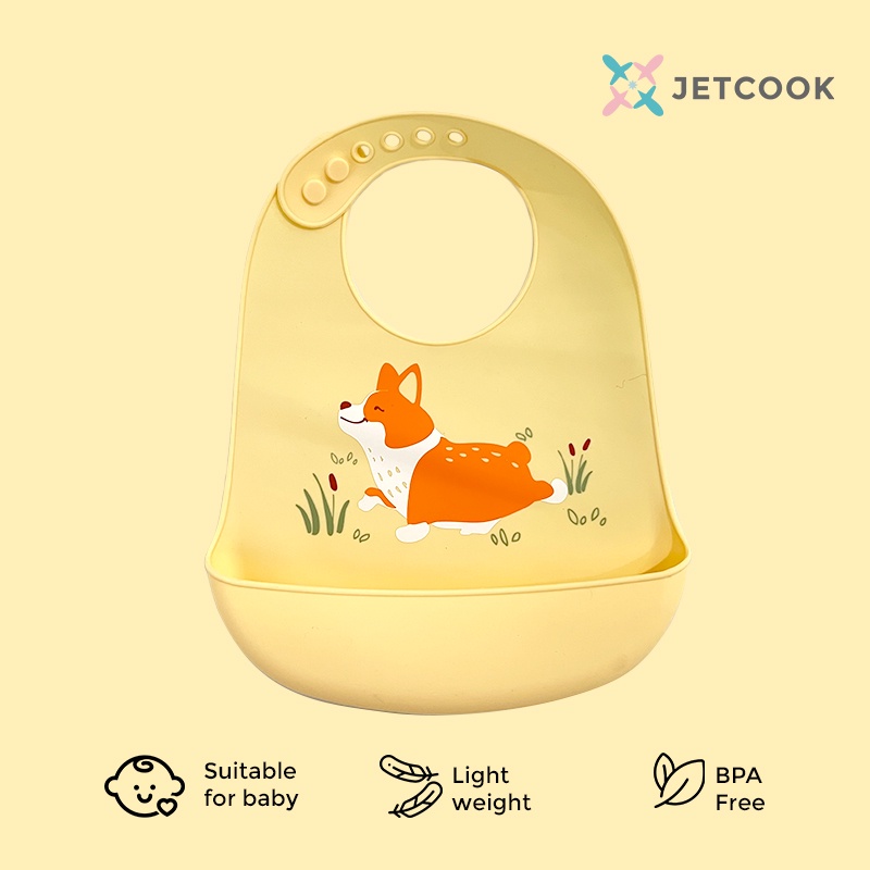 JetCook Baby Bib Premium Quality / Celemek Makan Bayi / Baby Bib Slaber Burb Bahan Tebal dengan Kantung Anti Tumpah BPA Free