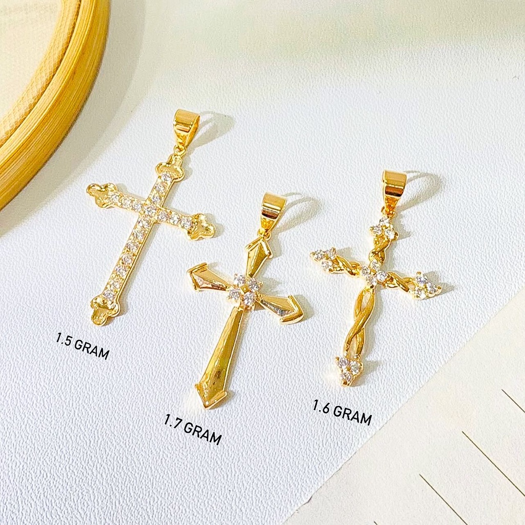 Liontin anak dan dewasa emas asli kadar 700 70 16k mainan kalung salib Jesus terbaru permata blink mewah christmas new year edition Yesus gold ringan setengah 1 satu 2 dua gram cross