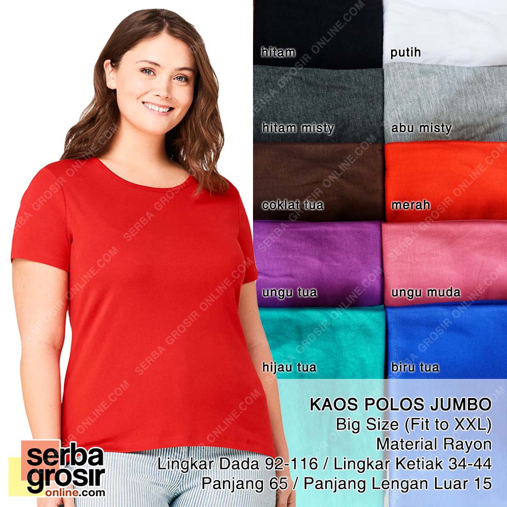  KAOS  POLOS JUMBO  WANITA  Lengan Pendek Big Size Fit to XXL 