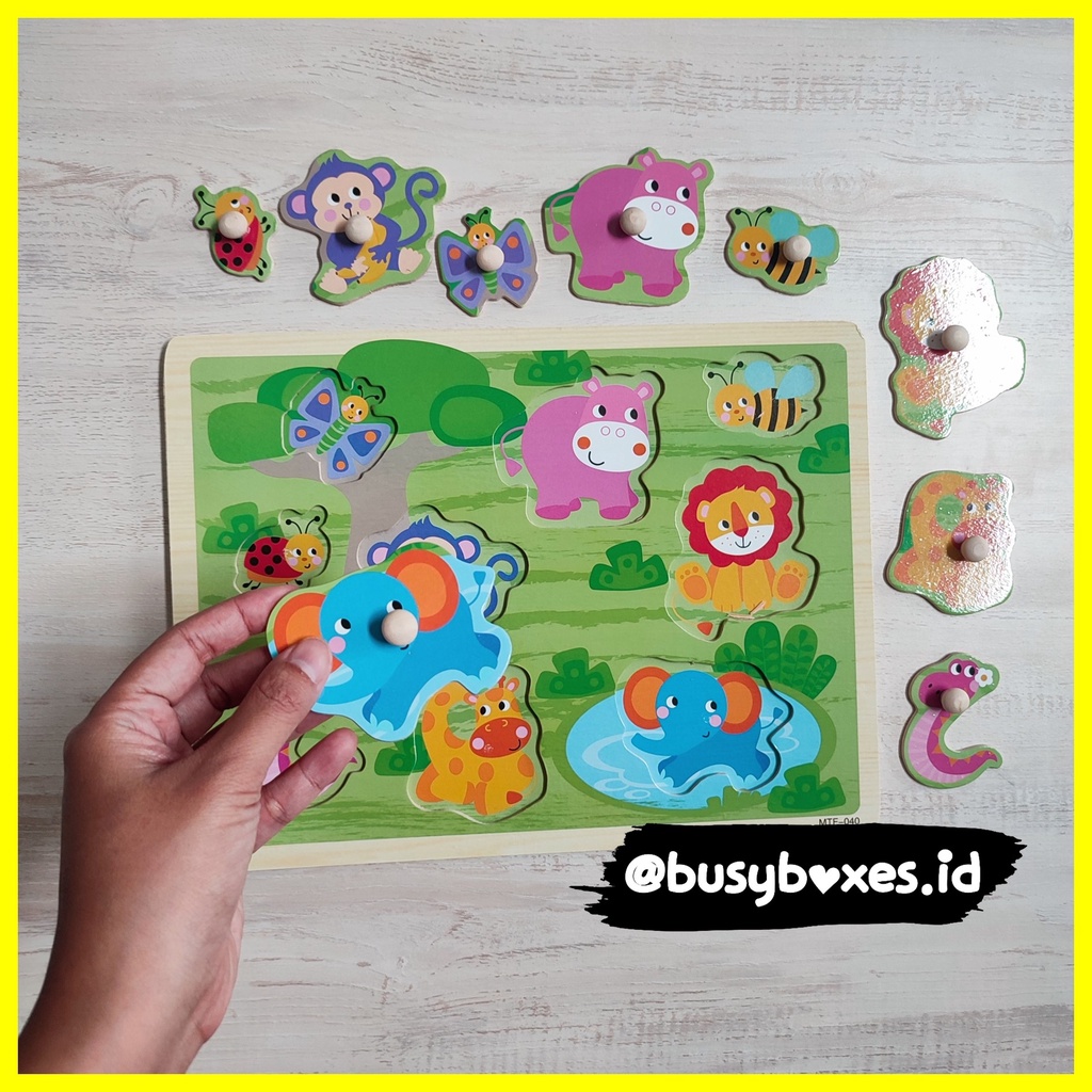 busyboxes] mainan edukasi anak 2 tahun mainan edukasi anak 3 tahun puzzle kayu wooden toys puzzle knob mainan montessori puzzle binatang hippo puzzle hewan