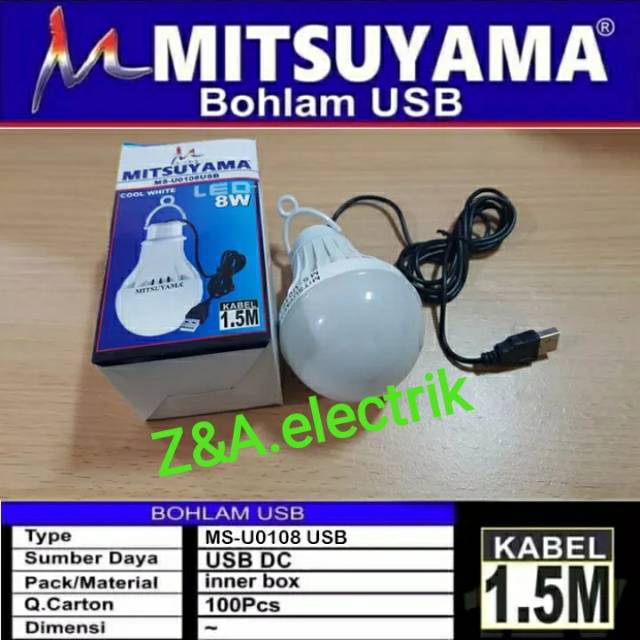 Lampu Bohlam LED USB 1,5m / 8Watt MS-U0108USB MITSUYAMA