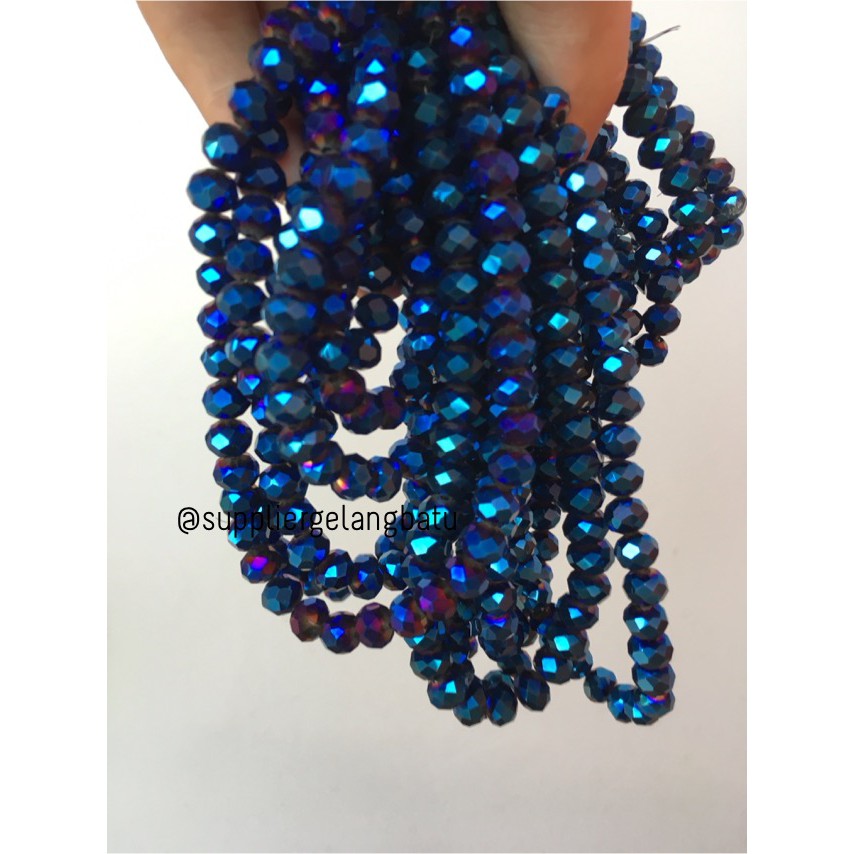 Kristal Ceko Doff 8mm BLUE METALIC biru metalik kilap aksesoris bross supplier kerajinan tangan