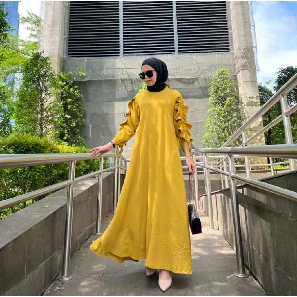 SORAYA DRESS SERUT LENGAN GAMIS WANITA MUSLIMAH AIRFLOW CRINCLE CRINCKLE