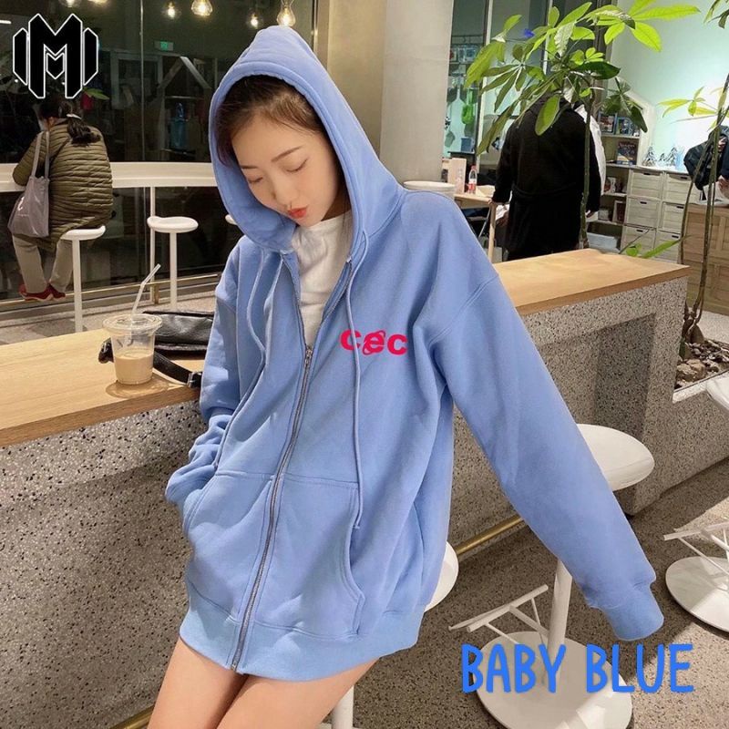 S - XXXXXL(6XL) Zip Hoodie CEC Jaket resleting BIG SIZE Women Korean Fashion OVERSIZE Fleece Jumbo Pria Wanita 5XL 4XL 3XL 2XL XL L M Jaketin aja Peach Orange Hitam Putih Baby Blue Denim Orange Beige Abu Abu Grey