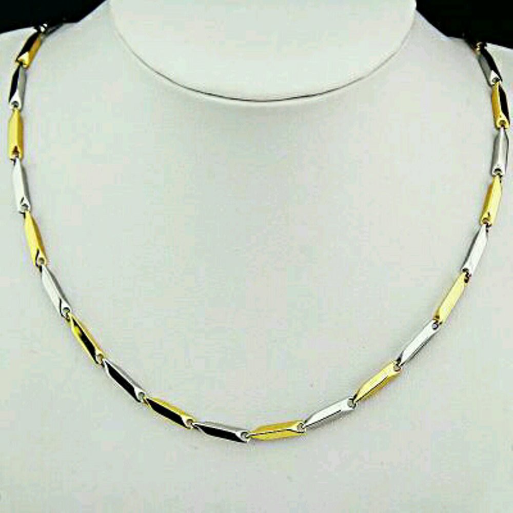 Kalung TITANIUM Anti Karat Motif BIJI PADI KOMBINASI 60cm