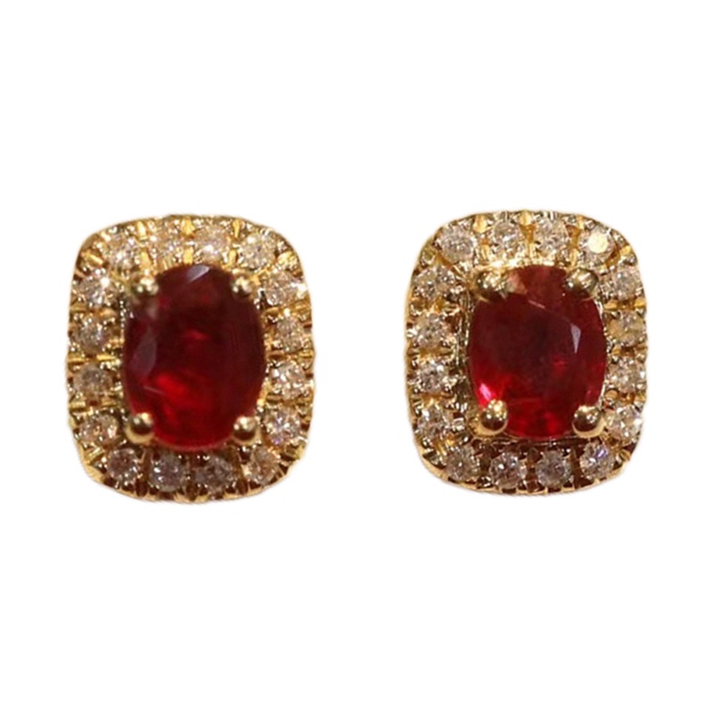 Anting Stud Cubic Zirconia Warna Merah Emas Serbaguna Untuk Wanita