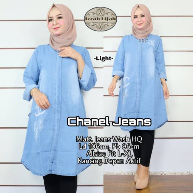 Tunik jeans jumbo/tunik size jumbo/chanel jeans/baju lebaran