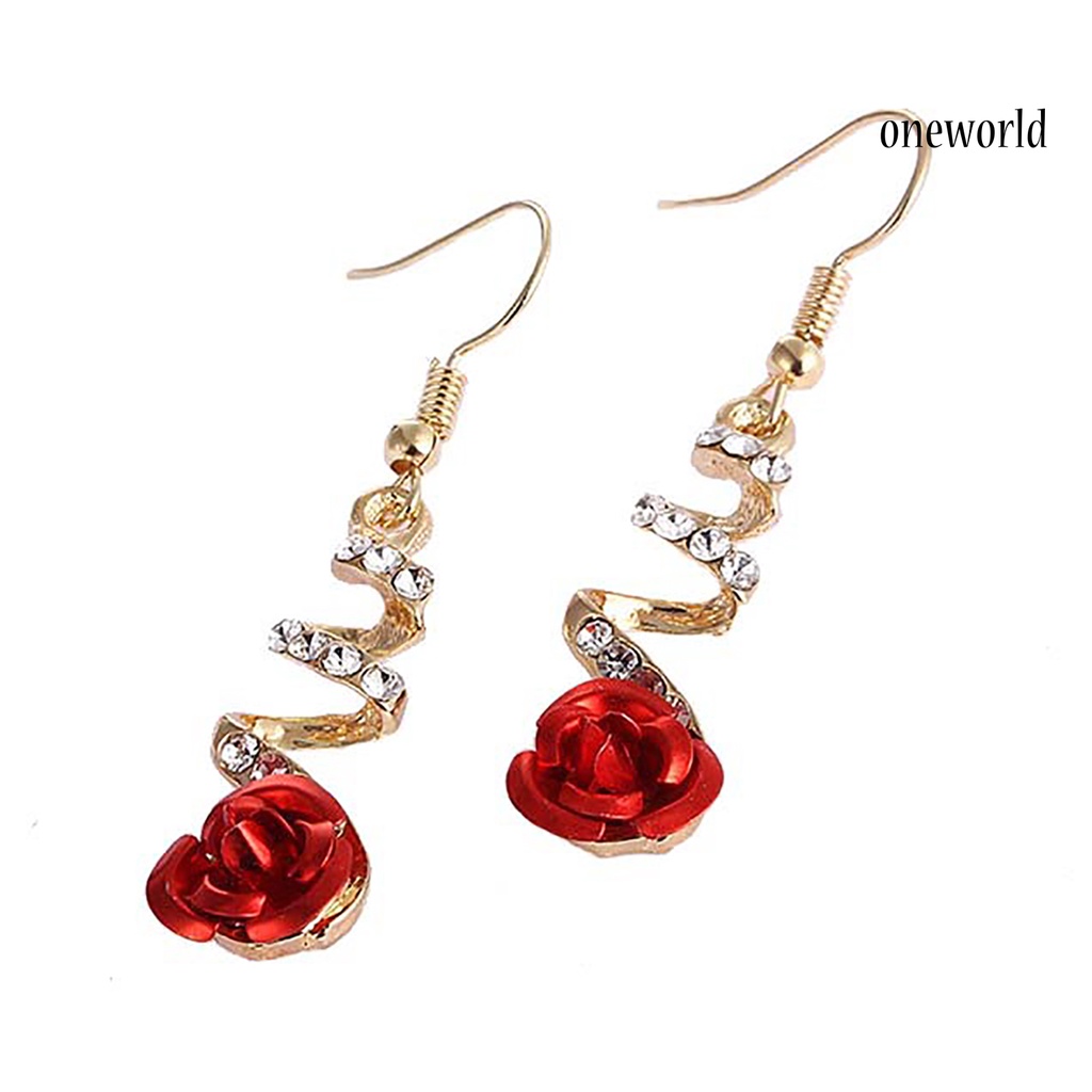 OW# 1 Pair Rose Flower Shape Women Earrings All-matched Elegant Spiral Long Dangle Earrings Jewelry Accessory