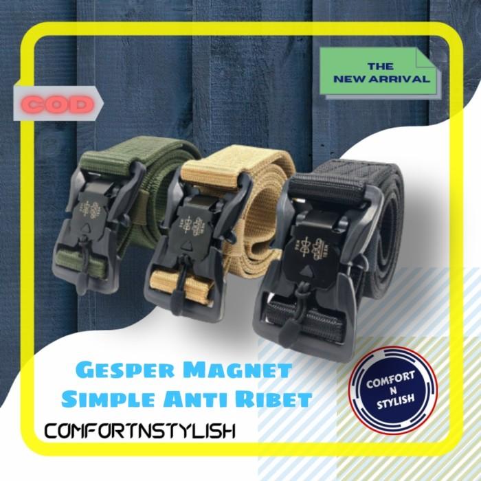 Gesper Gesper Pria Kanvas Militer Taktikal Kepala Magnet Tarik Impor