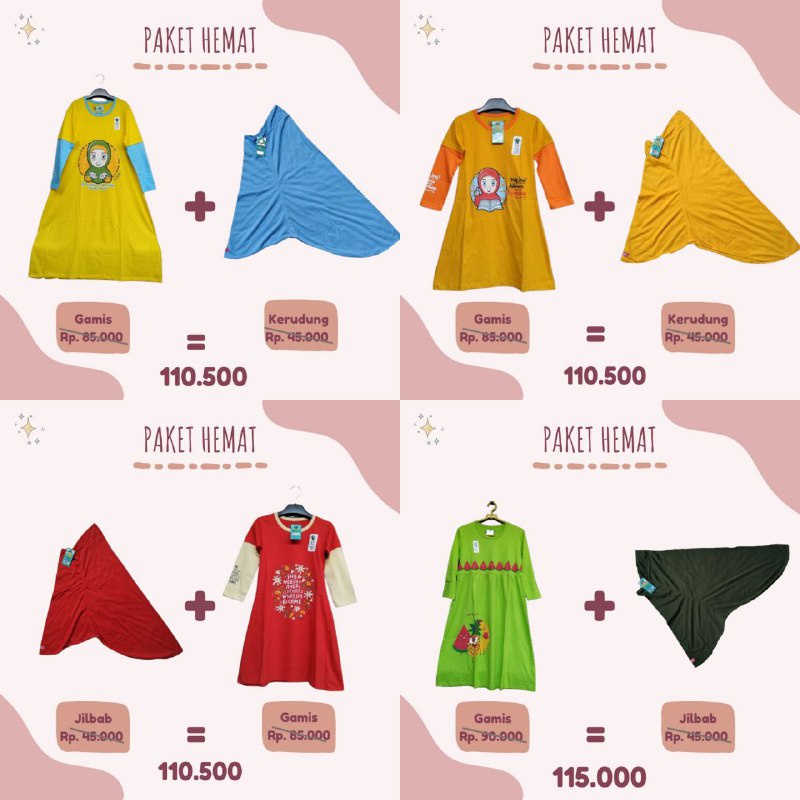 PAKET HEMAT DISKON SALE PROMO GAMIS SET JILBAB MURAH ANAK CEWEK BAHAN KATUN COMBED 24S KERUDUNG BAHA