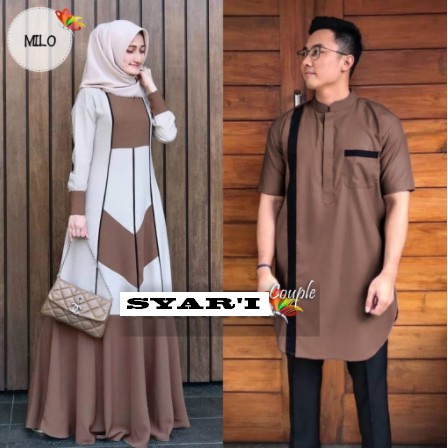 Baju Couple Set Busana Muslim Pria dan Wanita Gamis Pasangan Murah Suami Istri Syari Kekinian Modern