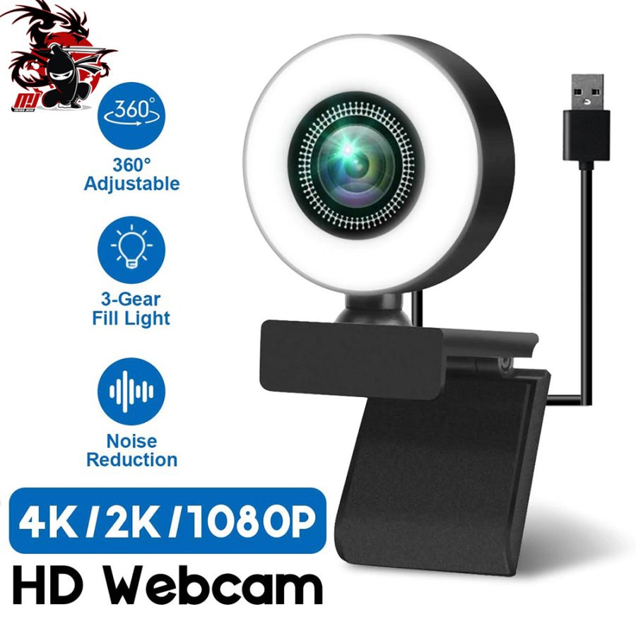 Webcam Camera Full HD 2K Auto Focus Camera USB Ring Light Matrix B12