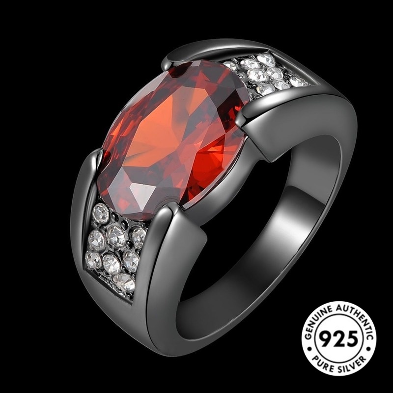 Cincin Ruby Hitam Emas Bahan S925 Silver