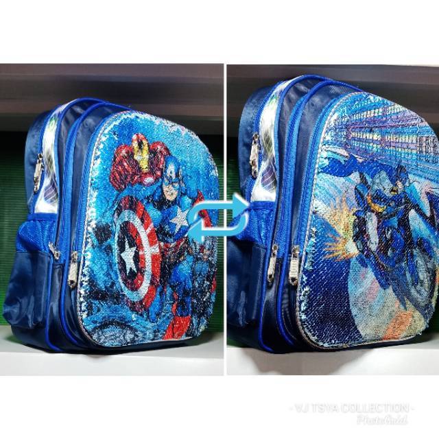 Tas RANSEL sequin IMPORT anak SD Laki laki Borci Squin Di Usap Berubah Gambar avenger jadi cars