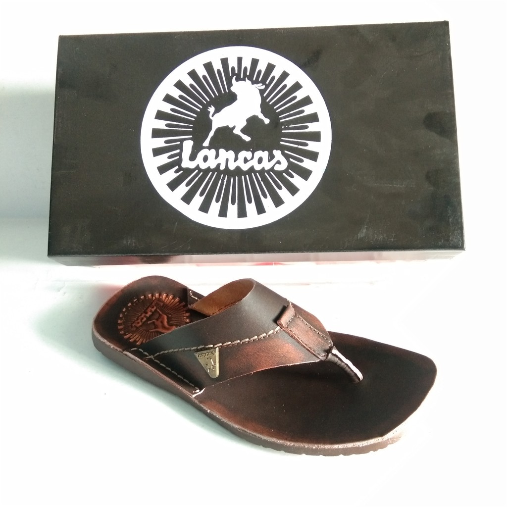 SANDAL PRIA KULIT ASLI LANCAS SENDAL PRIA KULIT CASUAL COKELAT