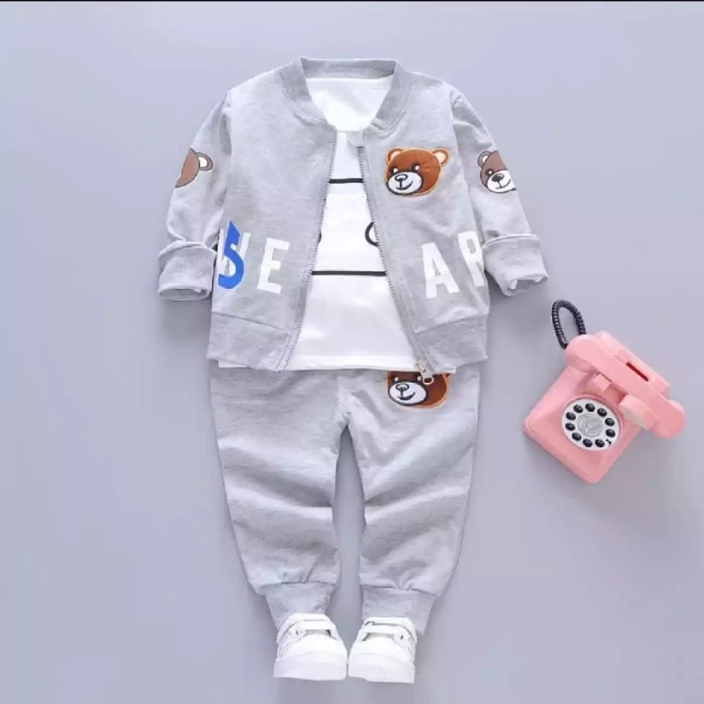 SETELAN JACKET 3IN1 BEAR ANAK LAKI LAKI DAN PEREMPUAN 1-5 TAHUN / SWEATER KARDIGAN ANAK / OTTD ANAK TERNDY