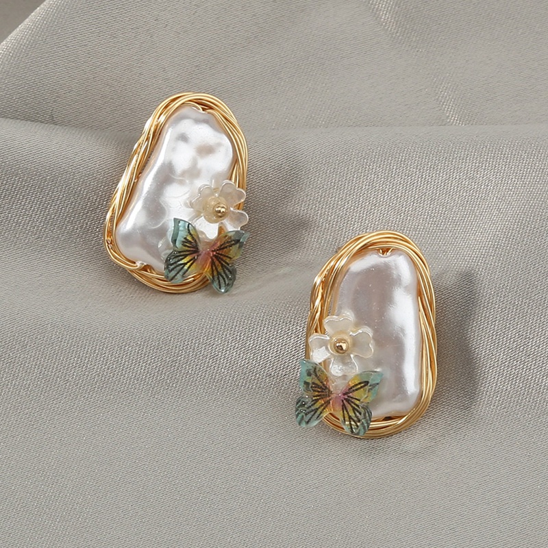 Fancyqube Huge South Sea Natural White Baroque Pearl Earrings Gold Dangle Butterfly Earrings Clips