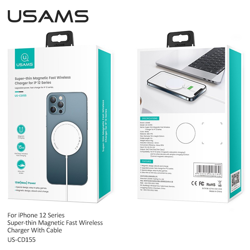 USAMS Super-Thin Magnetic Fast Wireless Charger for iPhone 12 Series